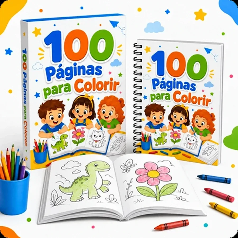 100 desenhos para colorir com animais, flores e dinossauros